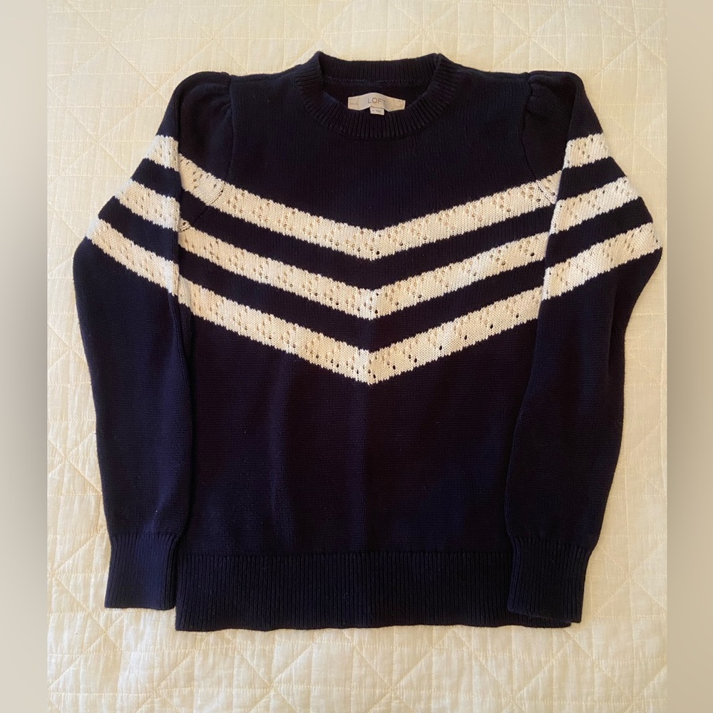 Loft Navy and White Striped Sweater
